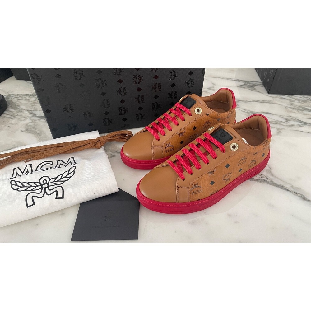 MCM Womens Cognac/Red Visetos Leather Terrain Sneakers Shoes MESCSMM01, Sz‎ 36